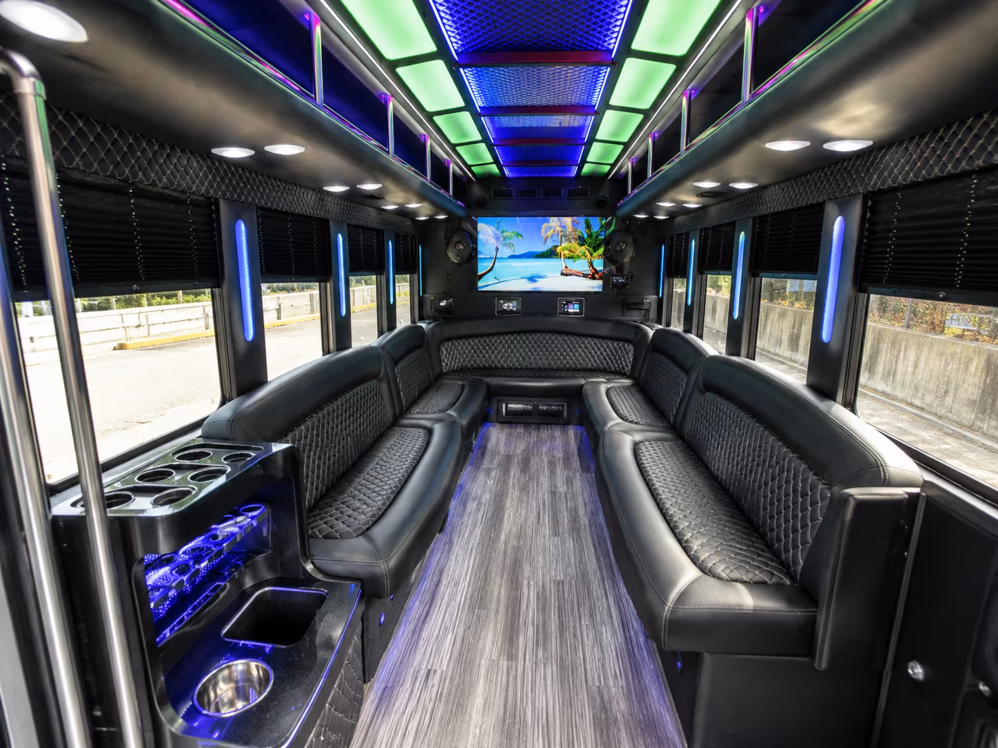 hilo 18 passenger party bus inside